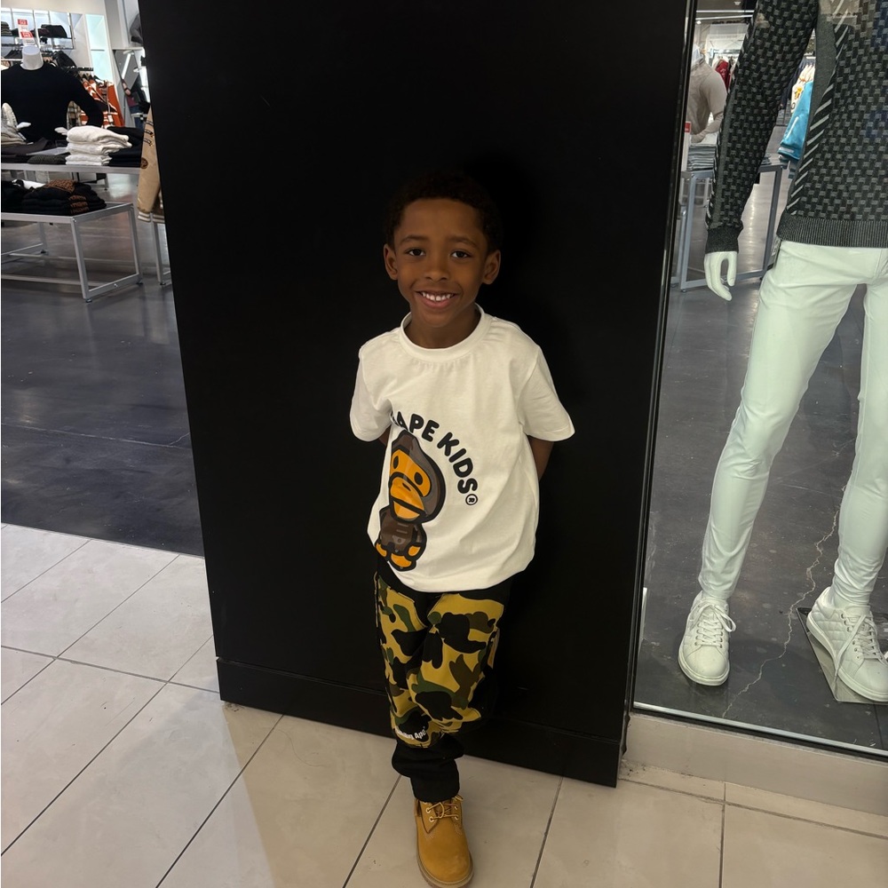 Bape Kids White and Camouflage Matching Set
